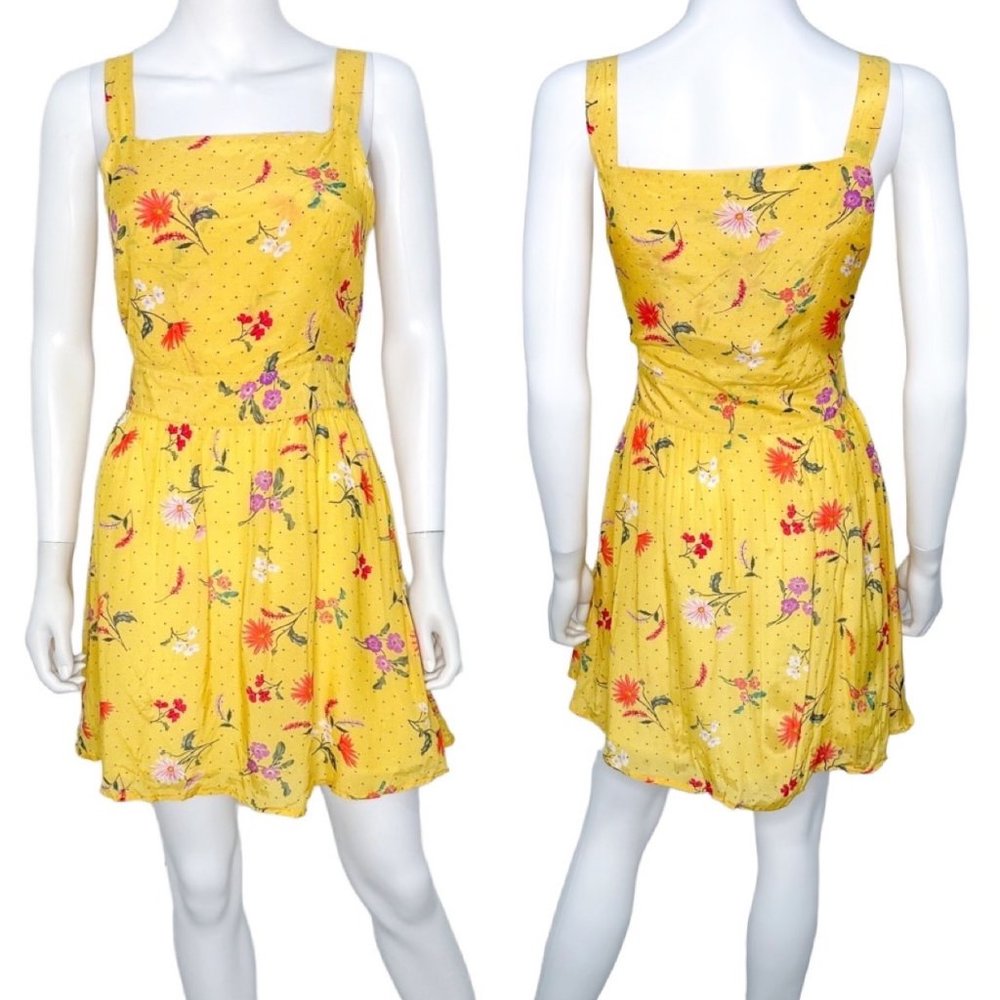 Anthropologie LAIA Desiree Dress Mini Short Floral Print in Yellow Women's Sz S